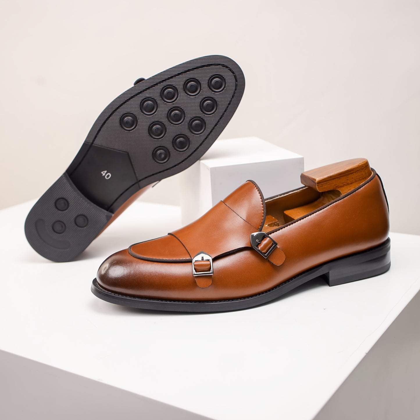 JASONSTAR Genuine Leather Double Monk Strap Loafers