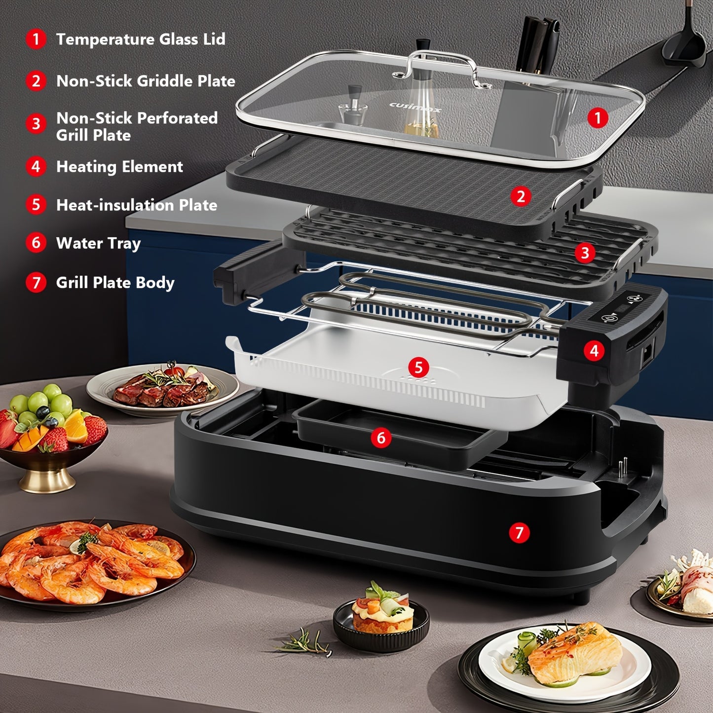 Smokeless Electric Indoor Grill With Nonstick Plates 110V
