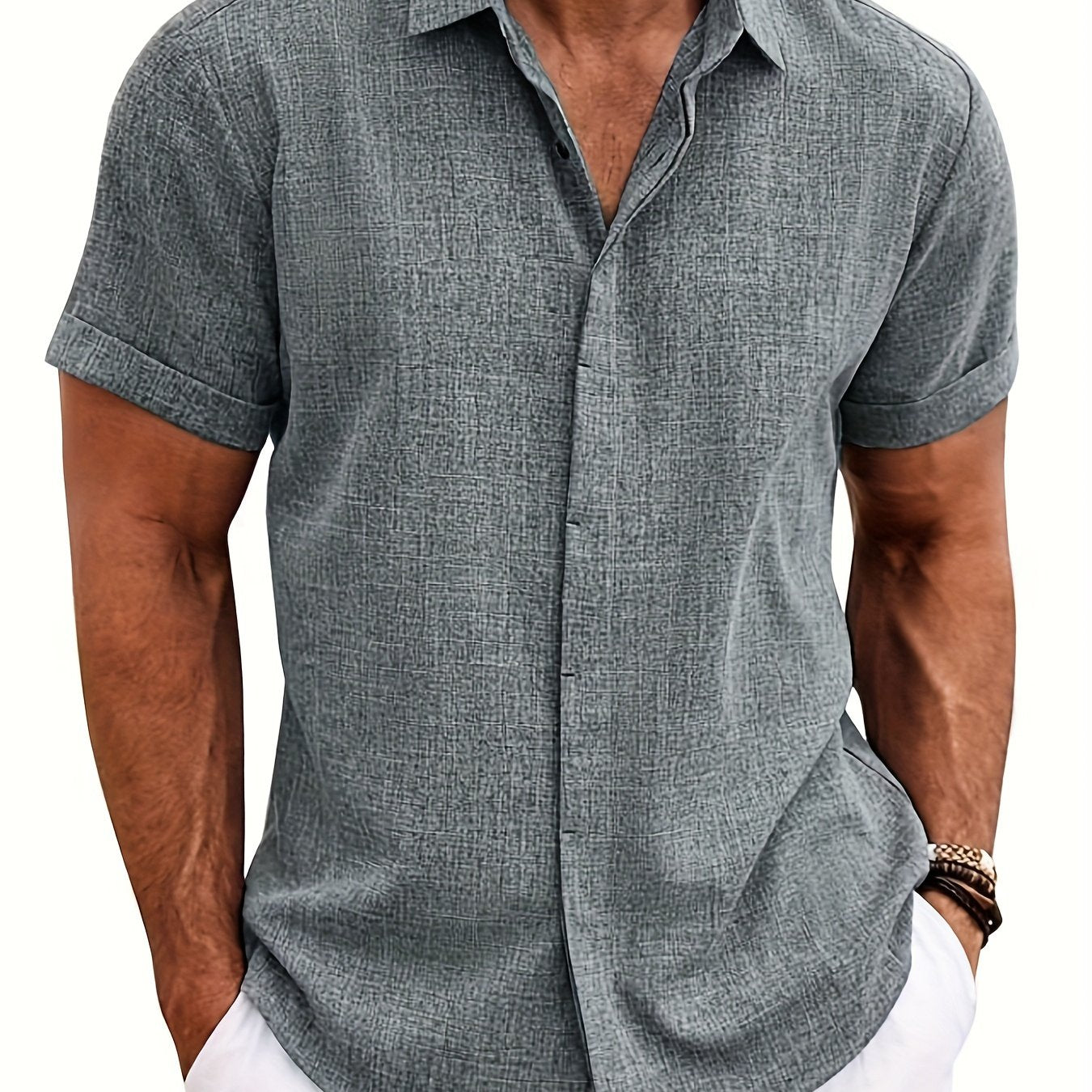 SCACTO Men's Lapel Short Sleeve Shirt Polyester Summer