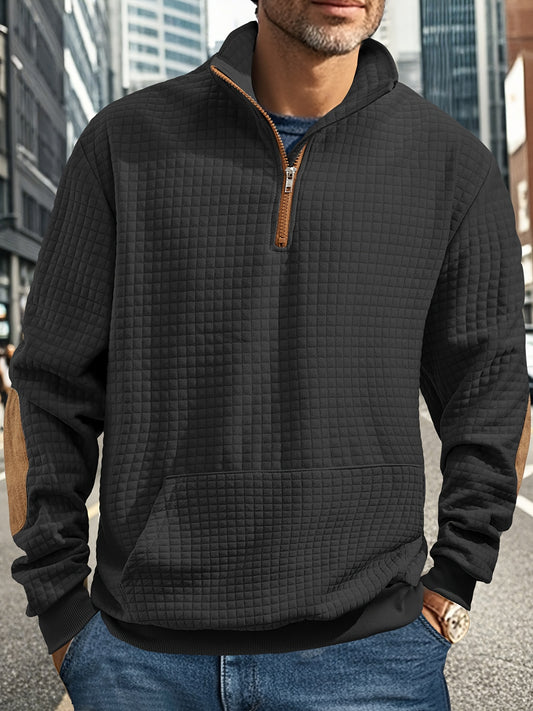 Men Casual Versatile Half Zip Quilted Sweatshirt Cozy