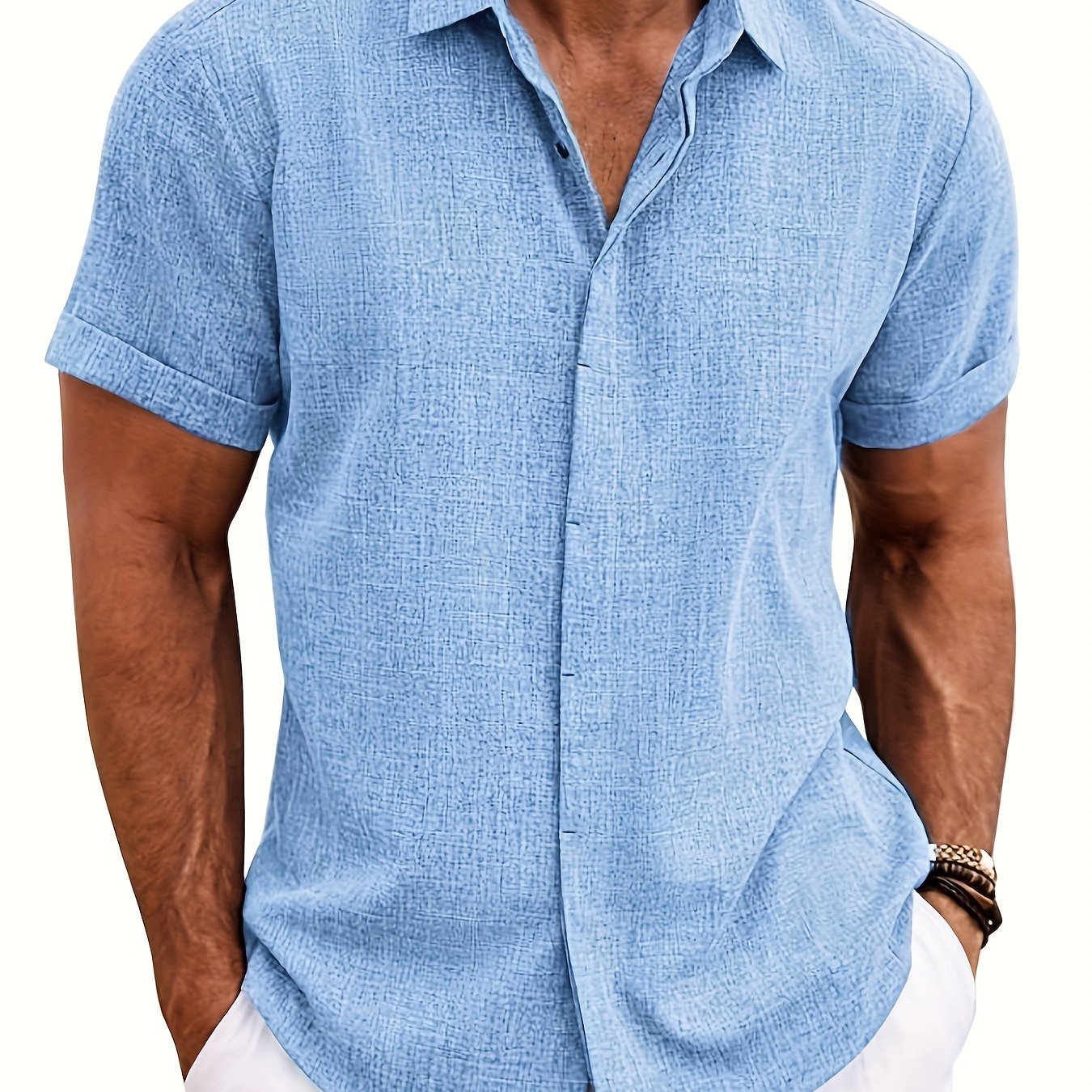 SCACTO Men's Lapel Short Sleeve Shirt Polyester Summer