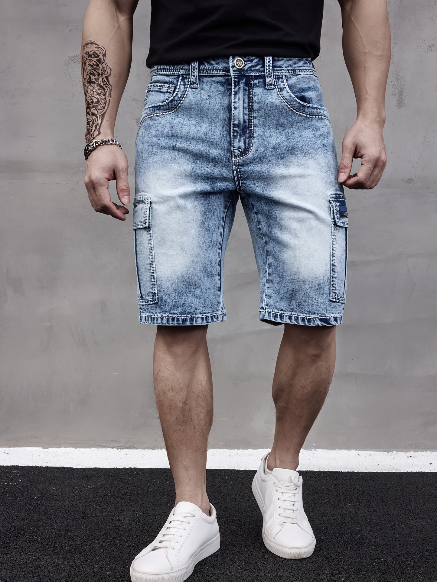 ESDVQ Mens Denim Shorts With Multi Pockets Stretch Fit