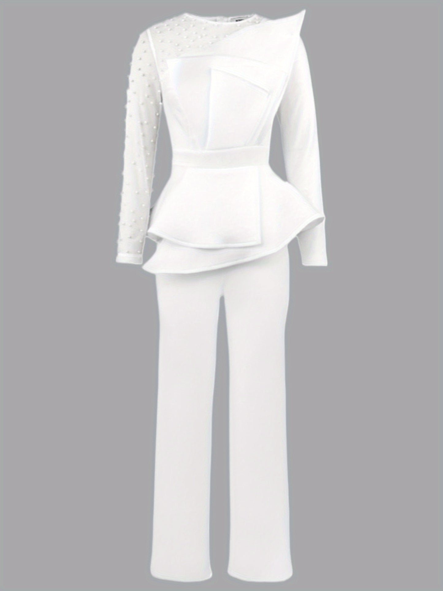 Elegant One Shoulder Jumpsuit Pearl Embellished Eveningwear