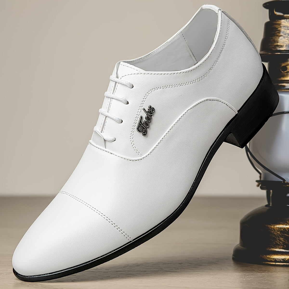 Mens White Slip On Dress Shoes With Glossy Pointed Toe