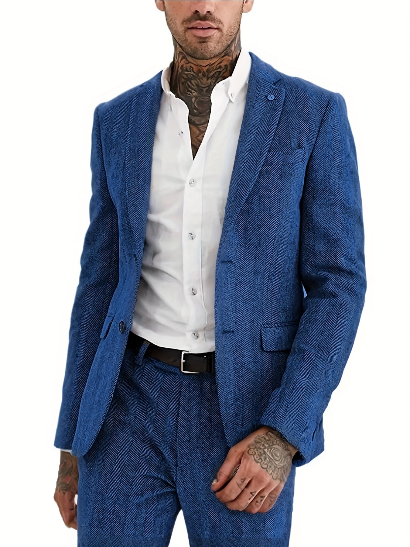 Men's Wool Blend Tweed Suit Herringbone Formal Wedding Event