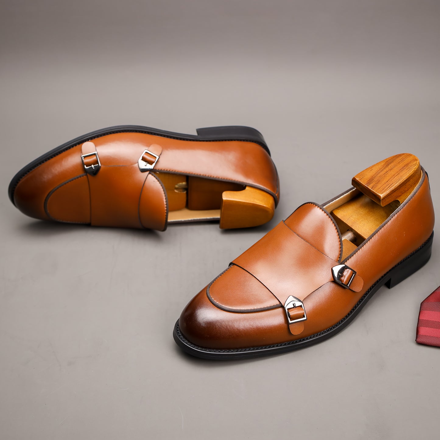 JASONSTAR Genuine Leather Double Monk Strap Loafers