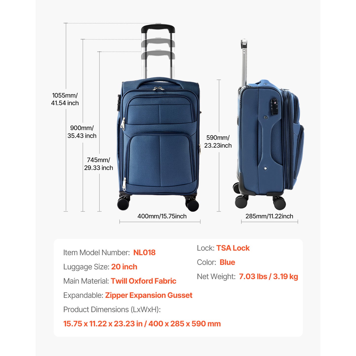 VEVOR Expandable Luggage With Spinner Wheels Carry On