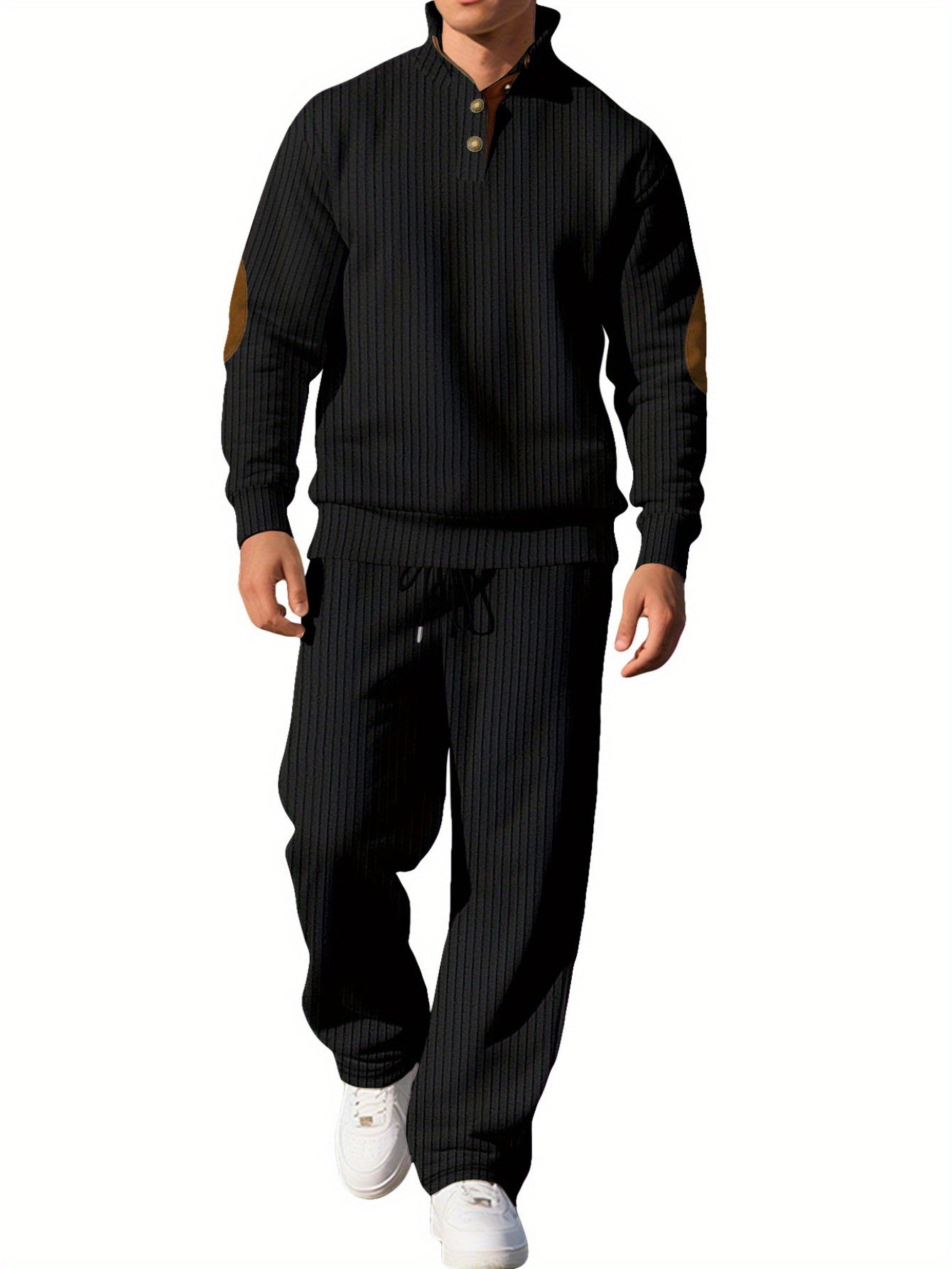 Men's Two Piece Casual Suit Stand Collar Jacquard Knit Set