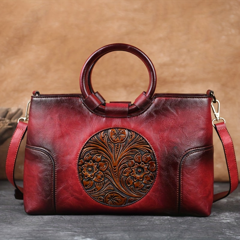 Neulry Vintage Embossed Floral Large Capacity Tote Bag