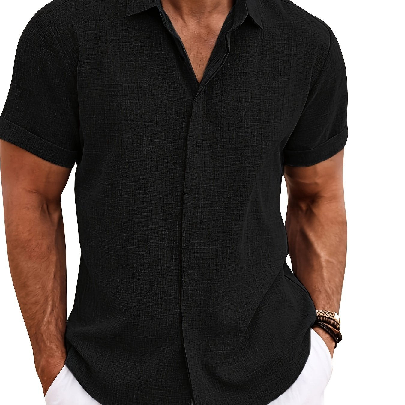 SCACTO Men's Lapel Short Sleeve Shirt Polyester Summer