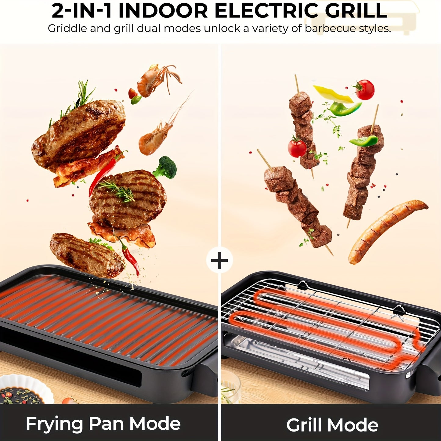 PUKOMC Electric Commercial Griddle 1500W Indoor Smokeless