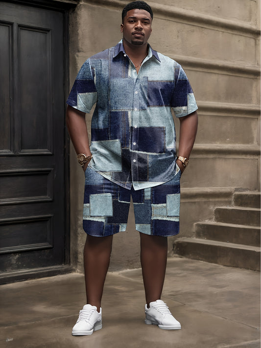 Casual Summer Shirt And Shorts Set For Men Faux Denim