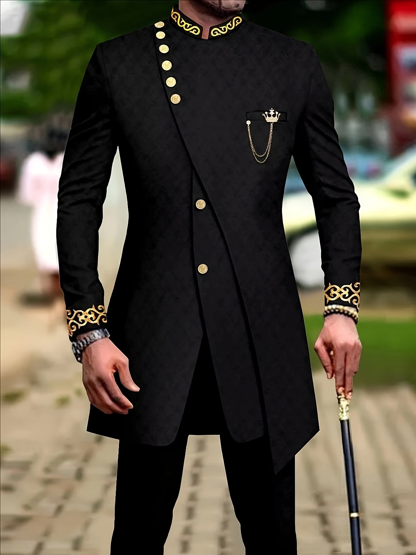 Geometric Pattern Men's Casual Two-Piece Suit Set Polyester