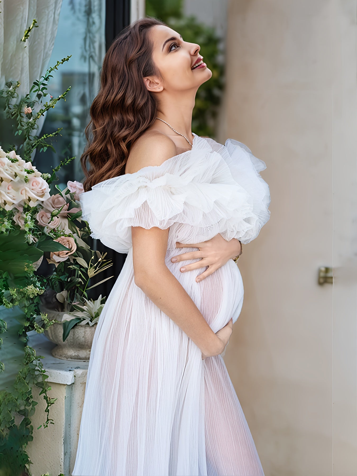 Womens Pregnancy Bathrobe Nightgown Off Shoulder Loose