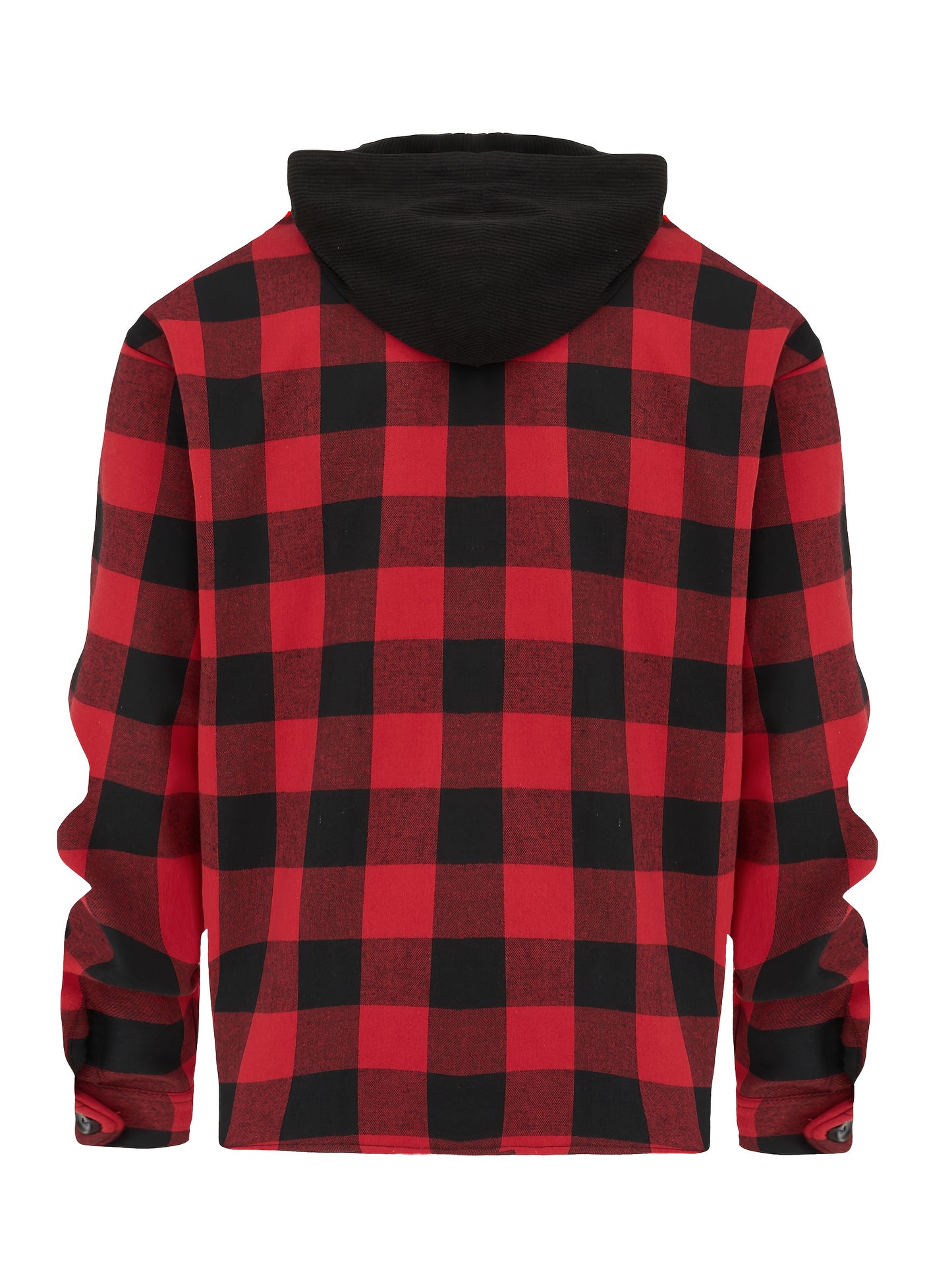 Men's Cotton Plaid Shirt Jacket With Fleece Lined Hood