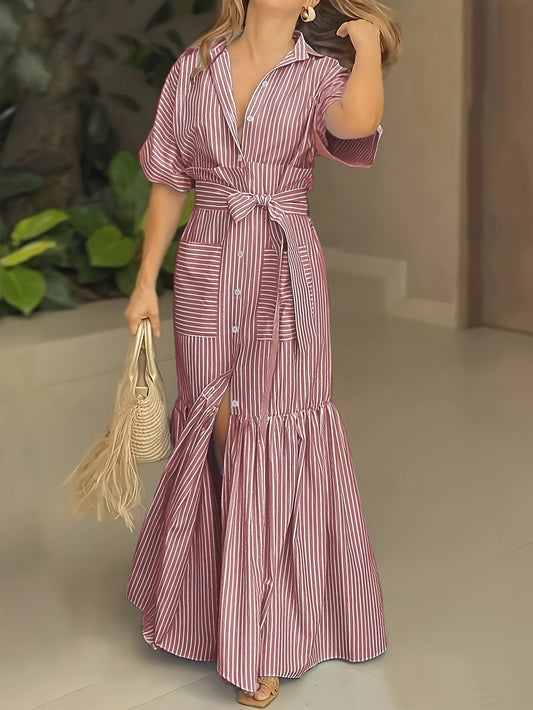 Digital Printed Striped Shirt Dress Long Length Regular Fit
