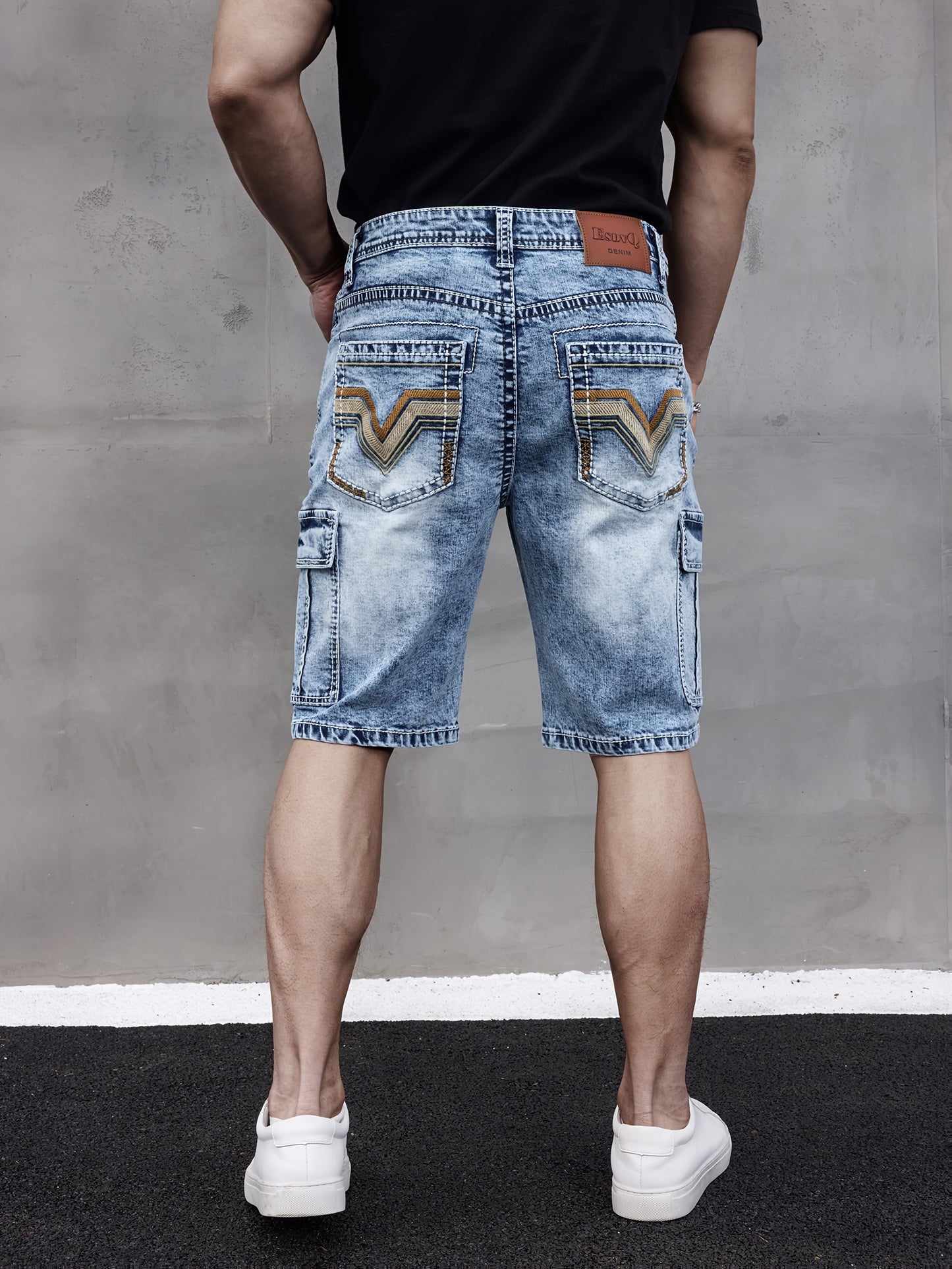 ESDVQ Mens Denim Shorts With Multi Pockets Stretch Fit