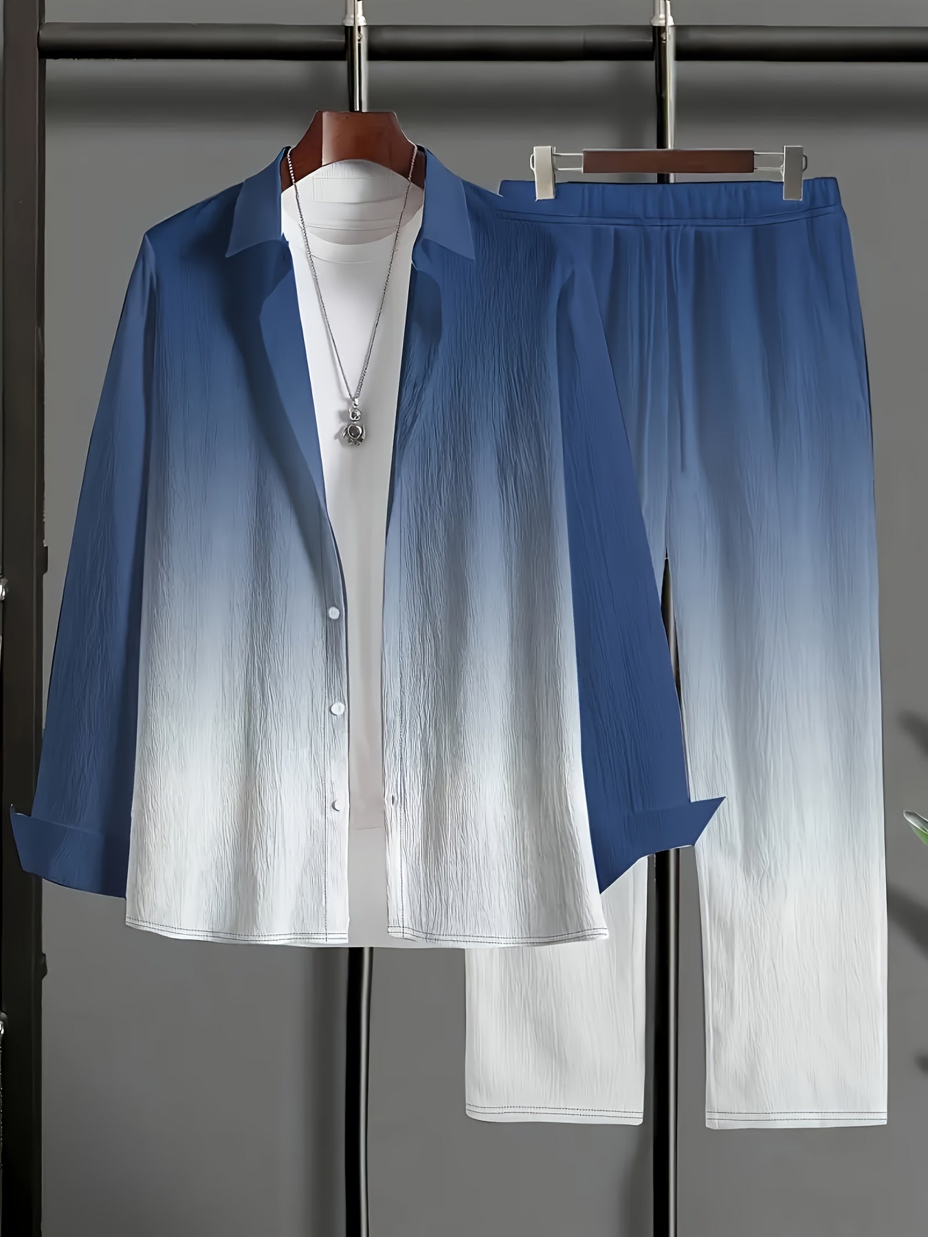 Men's 2pc Tracksuit Set Gradient Long Sleeve Shirt Pants
