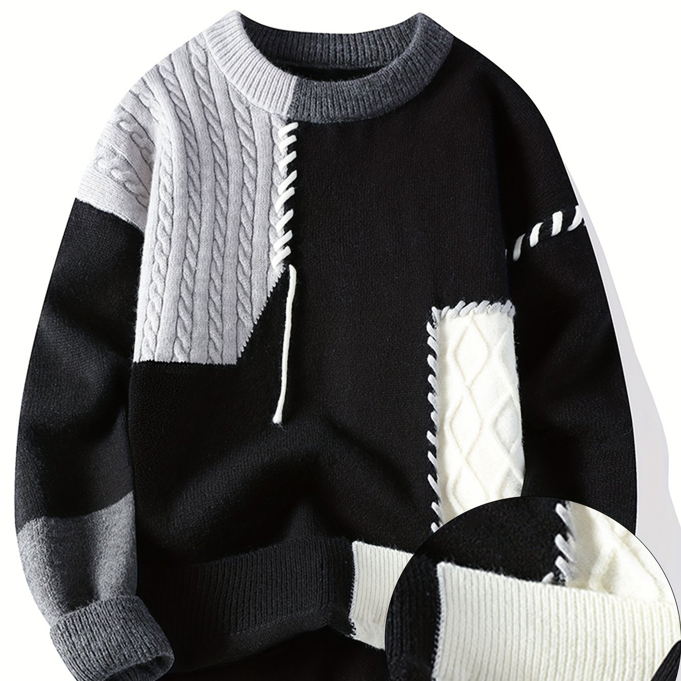 SENMEIGUO Men Color Block Long Sleeve Knit Sweater Casual