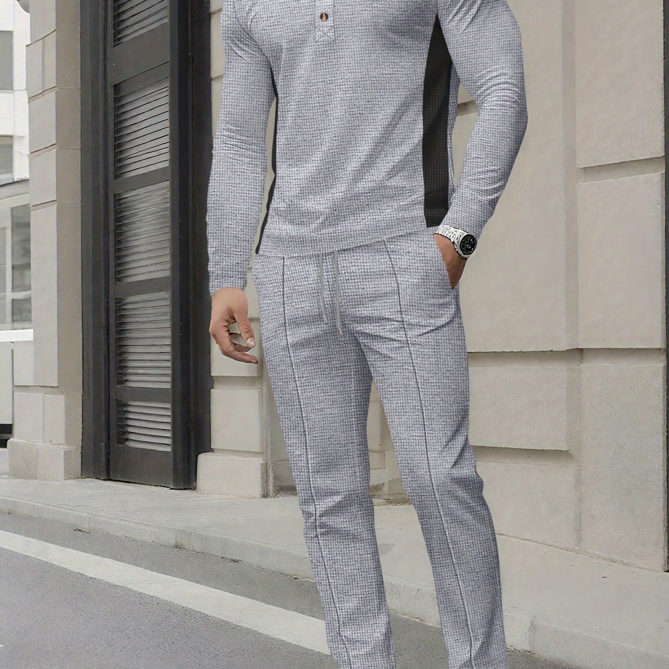 Mens Slim Fit Sweatshirt And Pants Set With High Neck