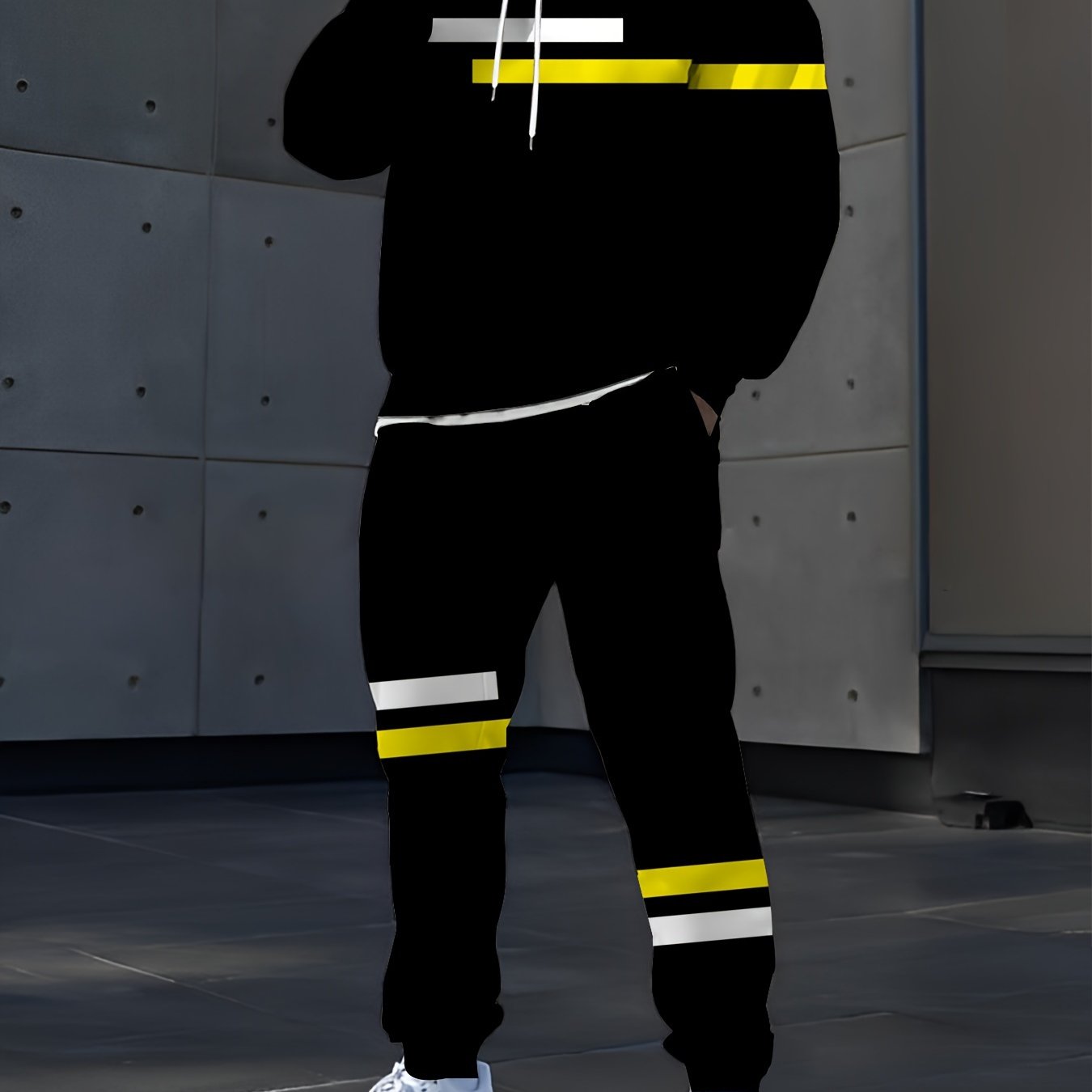 Mens Striped Digital Print Hooded Tracksuit Set For Spring