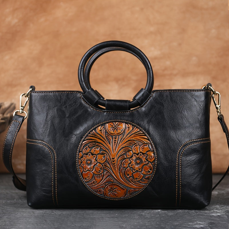 Neulry Vintage Embossed Floral Large Capacity Tote Bag