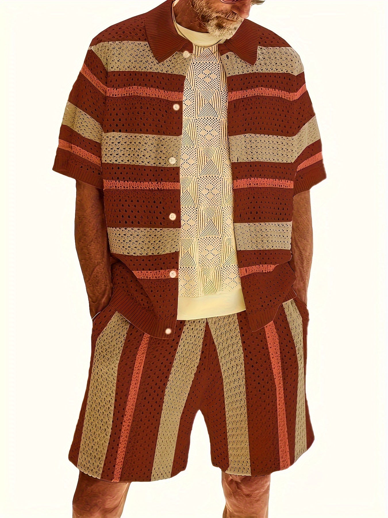 Mens Loose Gulda Suits With Stand Collar Pocket Detail
