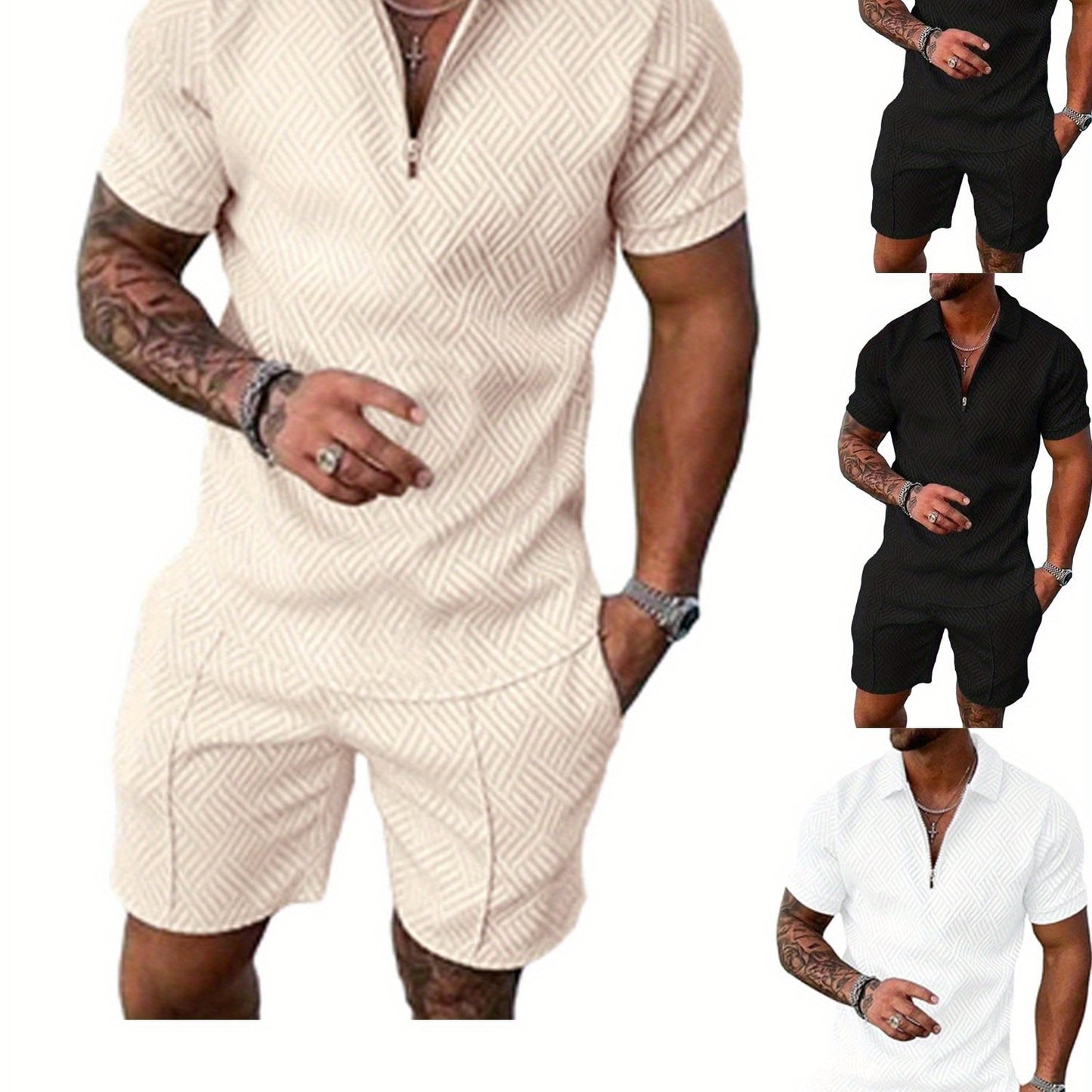 Mens Polo Shirt And Shorts Set 2Pc Casual Summer Outfit