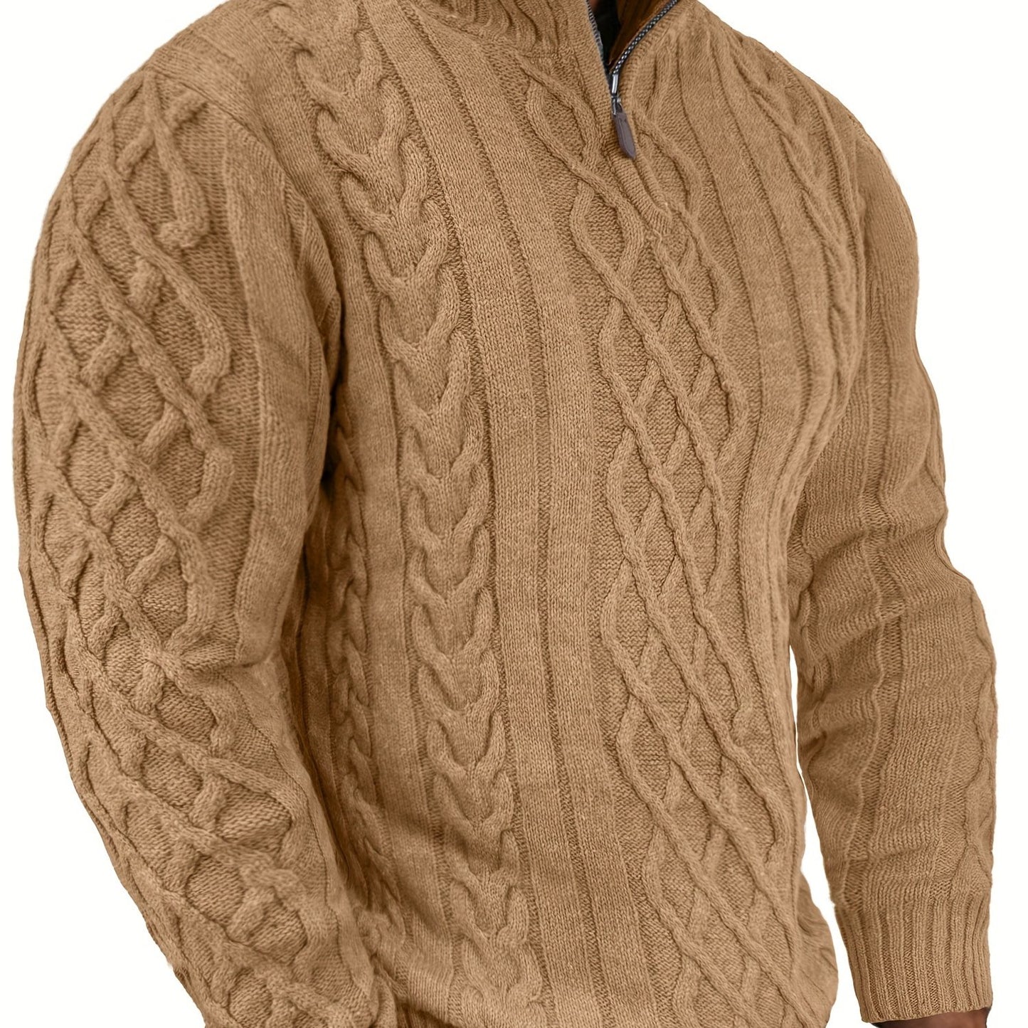COMDECEVIS Mens Quarter Zip Cable Knit Mock Neck Sweater