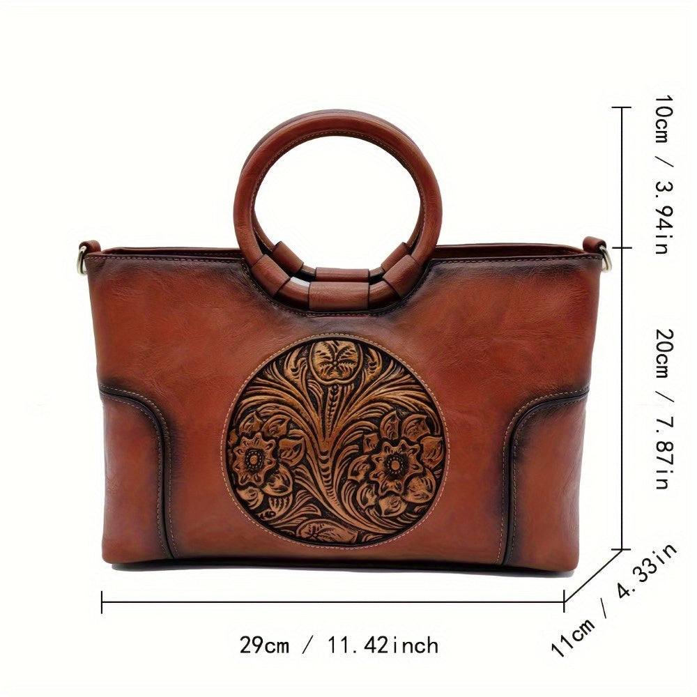 Neulry Vintage Embossed Floral Large Capacity Tote Bag