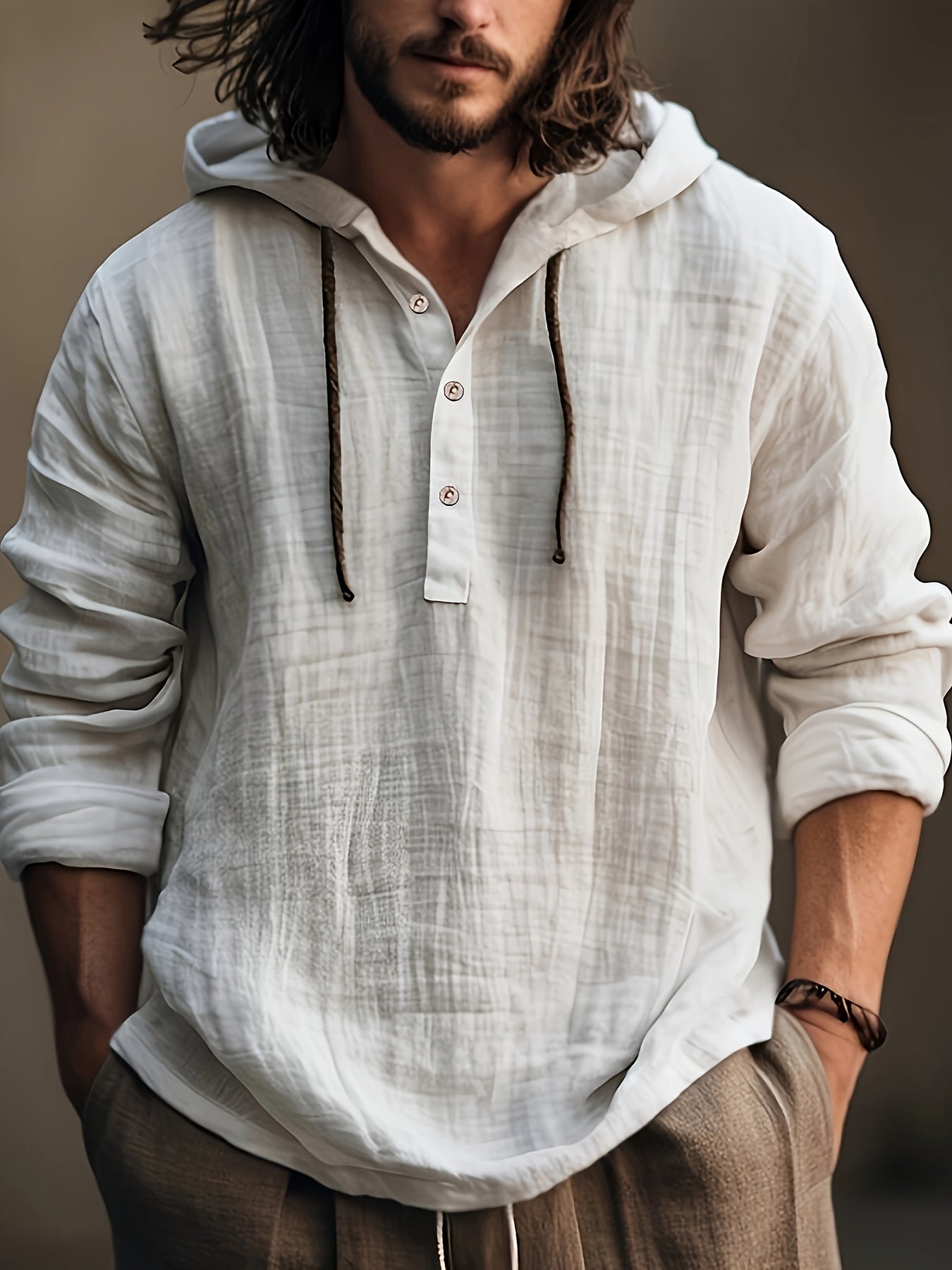 SCACTO Men Hooded Cotton Shirt Sweatshirt Long Sleeve Casual