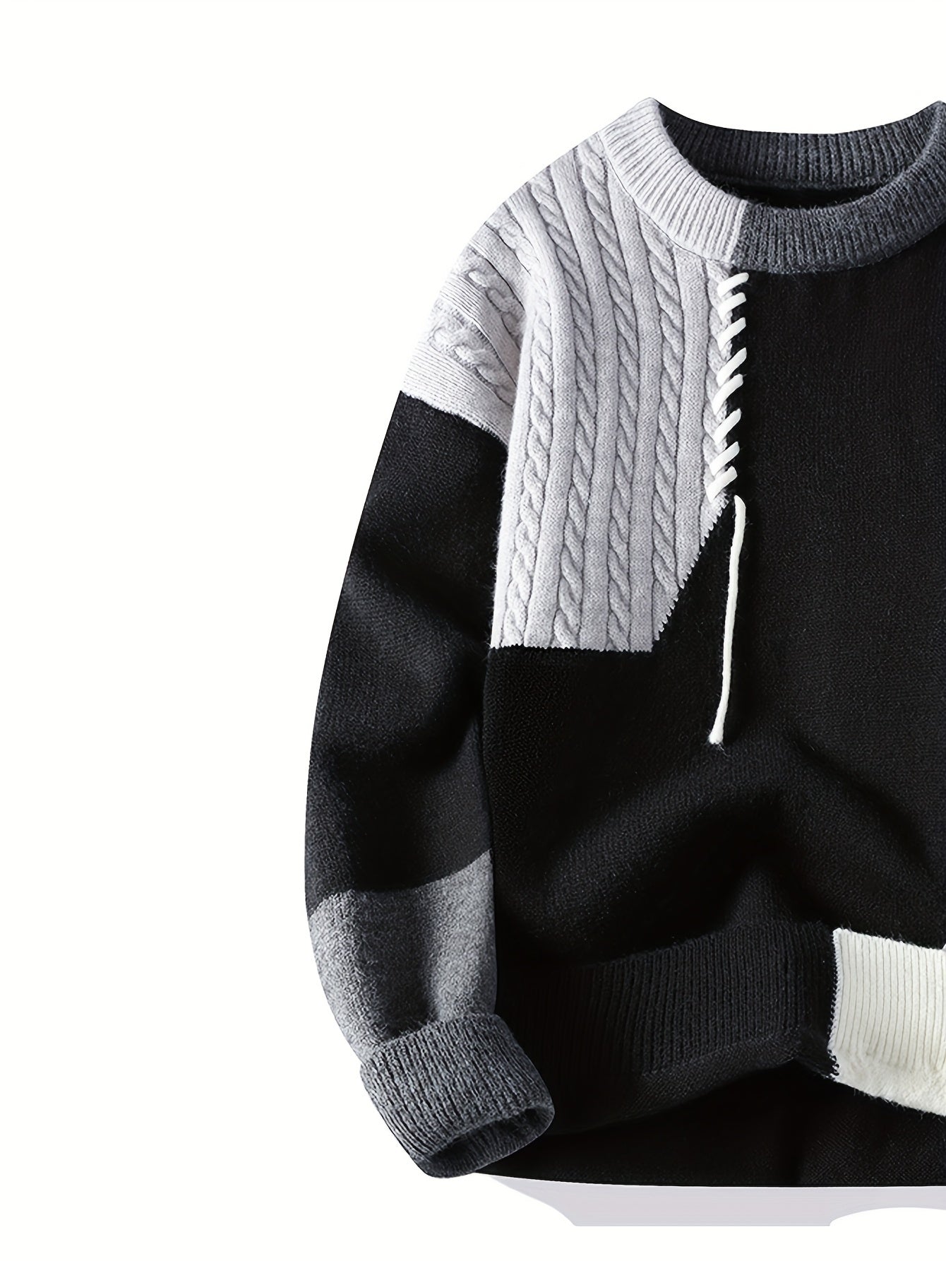 SENMEIGUO Men Color Block Long Sleeve Knit Sweater Casual