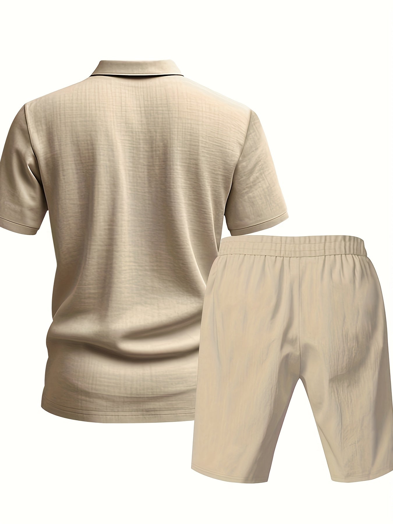 Casual Linen Mens Two Piece Set Polo Shirt And Shorts