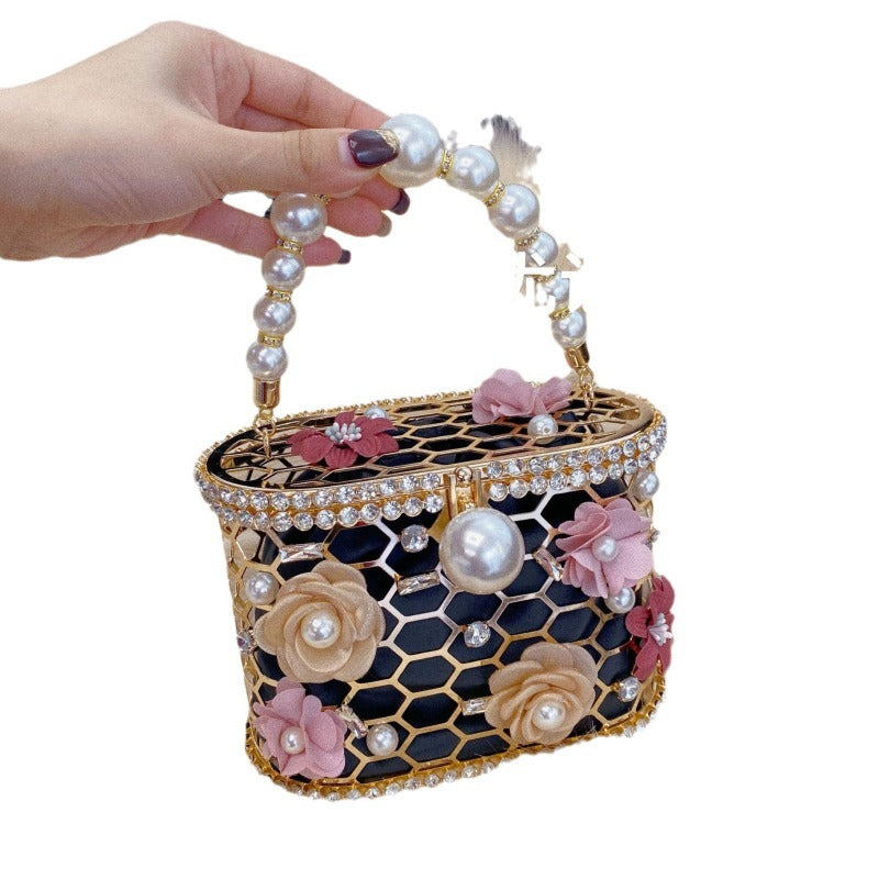 French Vintage Fairy Handset Flower Basket Clutch Bag