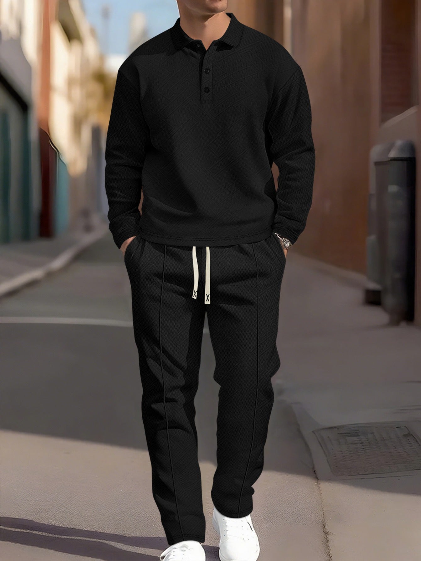Men's Casual Slim Lapel Jacquard Knit Suit Set Autumn Winter