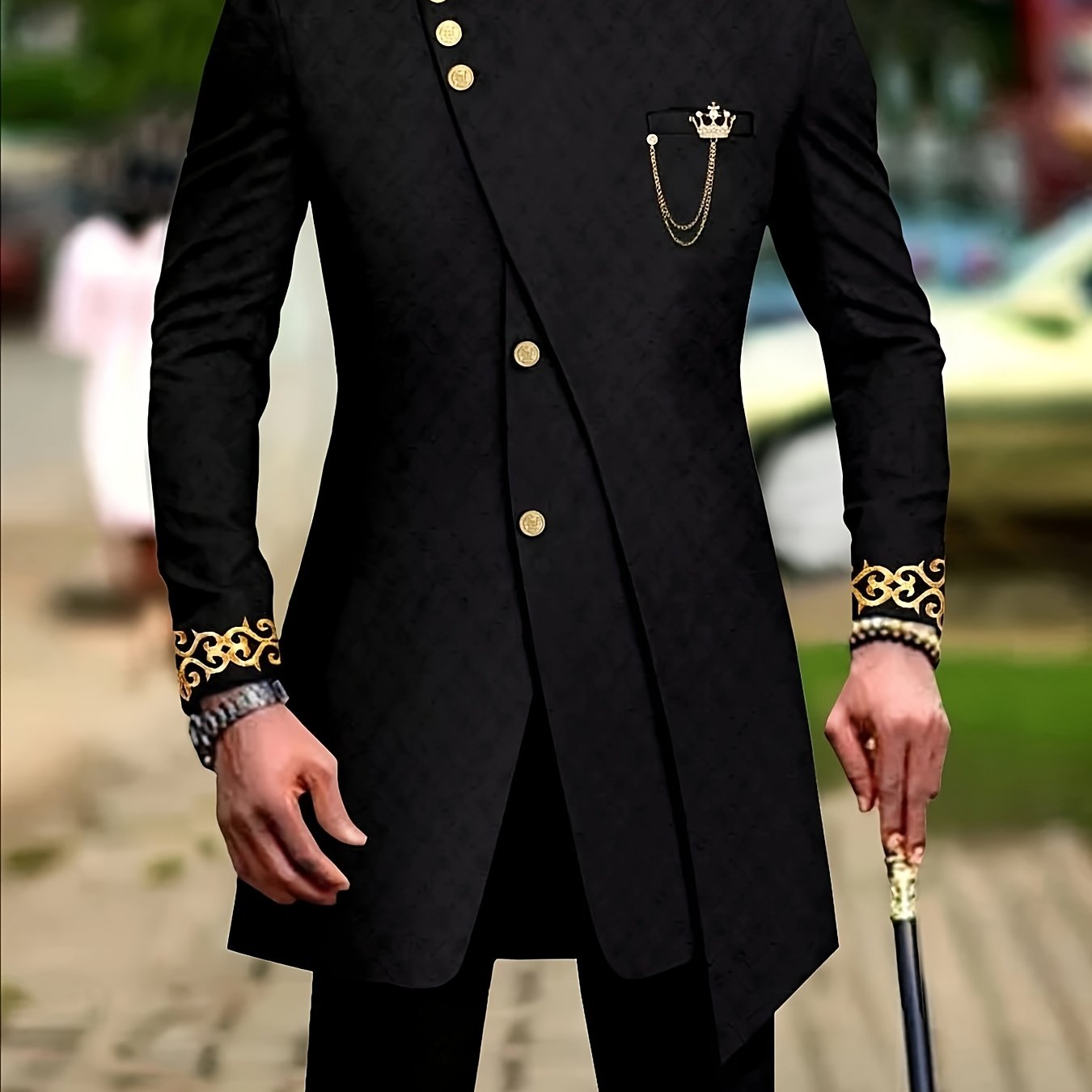 Geometric Pattern Men's Casual Two-Piece Suit Set Polyester