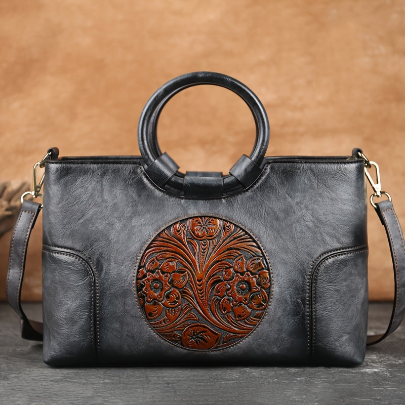 Neulry Vintage Embossed Floral Large Capacity Tote Bag