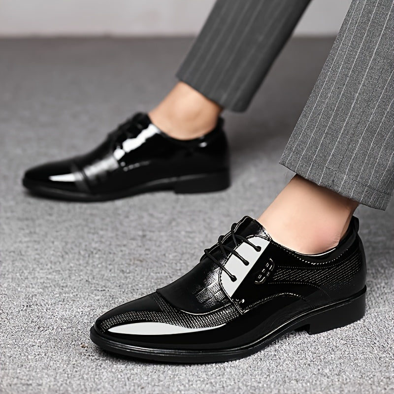 Mens Slip On Dress Shoes Glossy Finish Pointed Toe Casual
