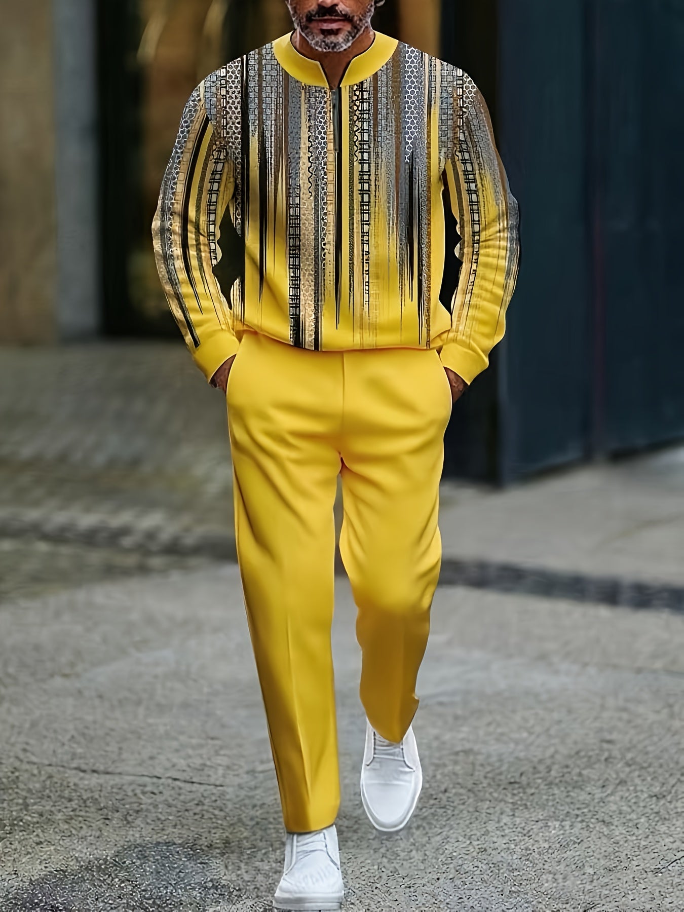 Mens 2 Pack Long Sleeve Sports Suit Set With 3D Pattern