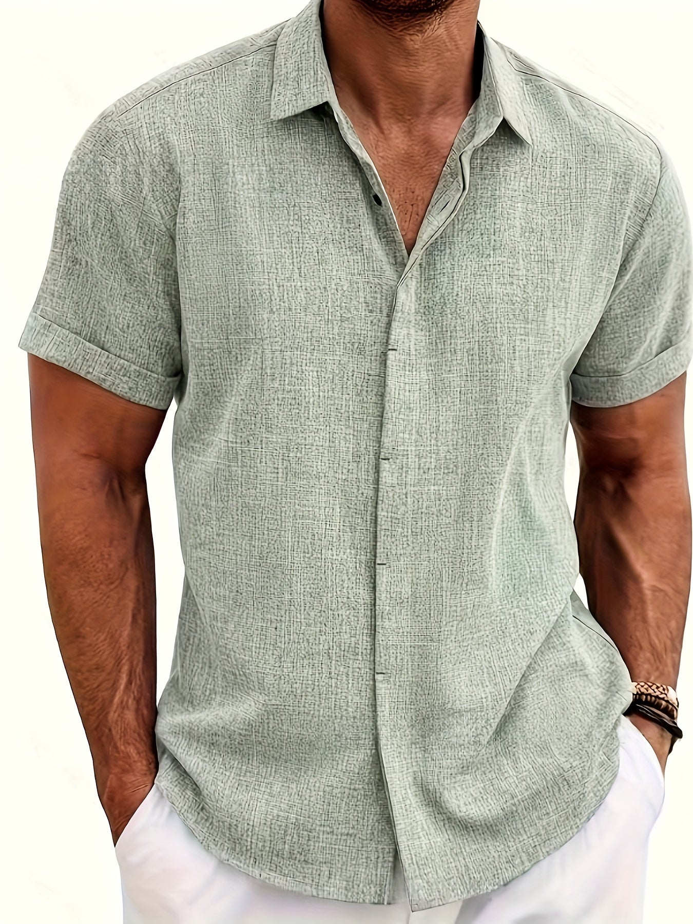 SCACTO Men's Lapel Short Sleeve Shirt Polyester Summer