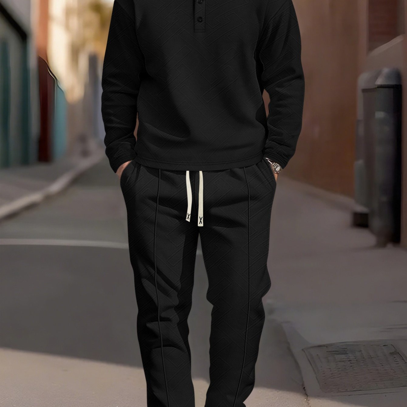 Men's Casual Slim Lapel Jacquard Knit Suit Set Autumn Winter