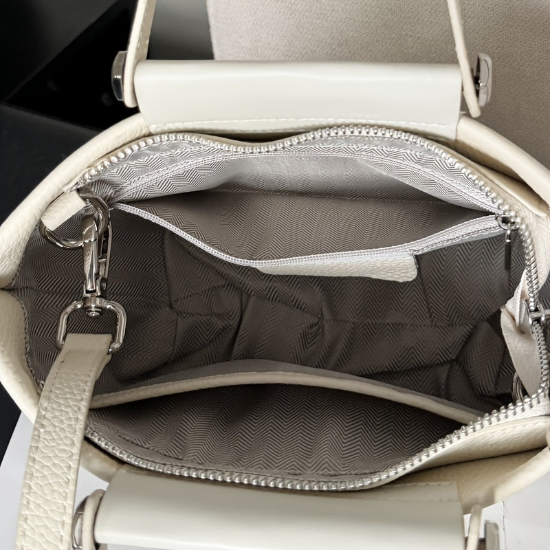 Leather Handbag Large Capacity With Detachable Strap