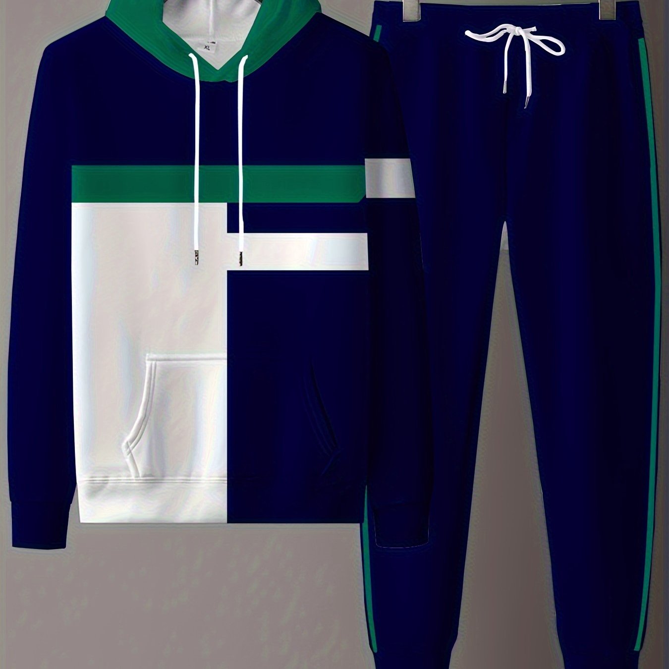 Mens Digital Print Hooded Tracksuit Set Polyester Outdoor