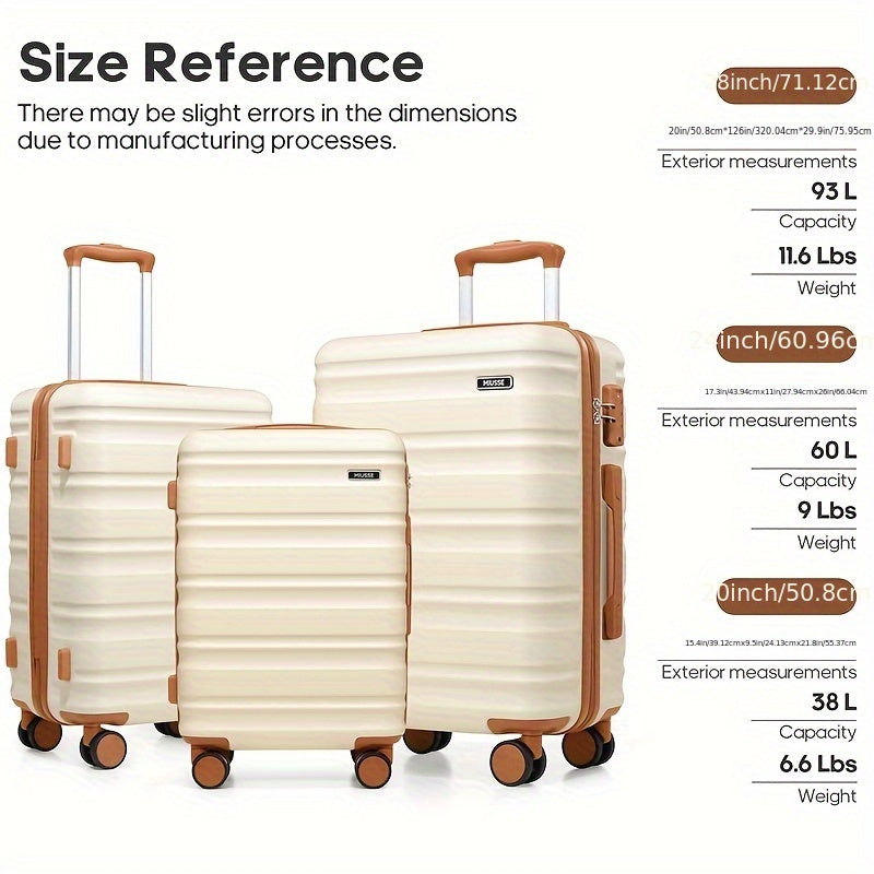 Miusse 3 Hard Shell Luggage Set With TSA Lock 360 Wheels
