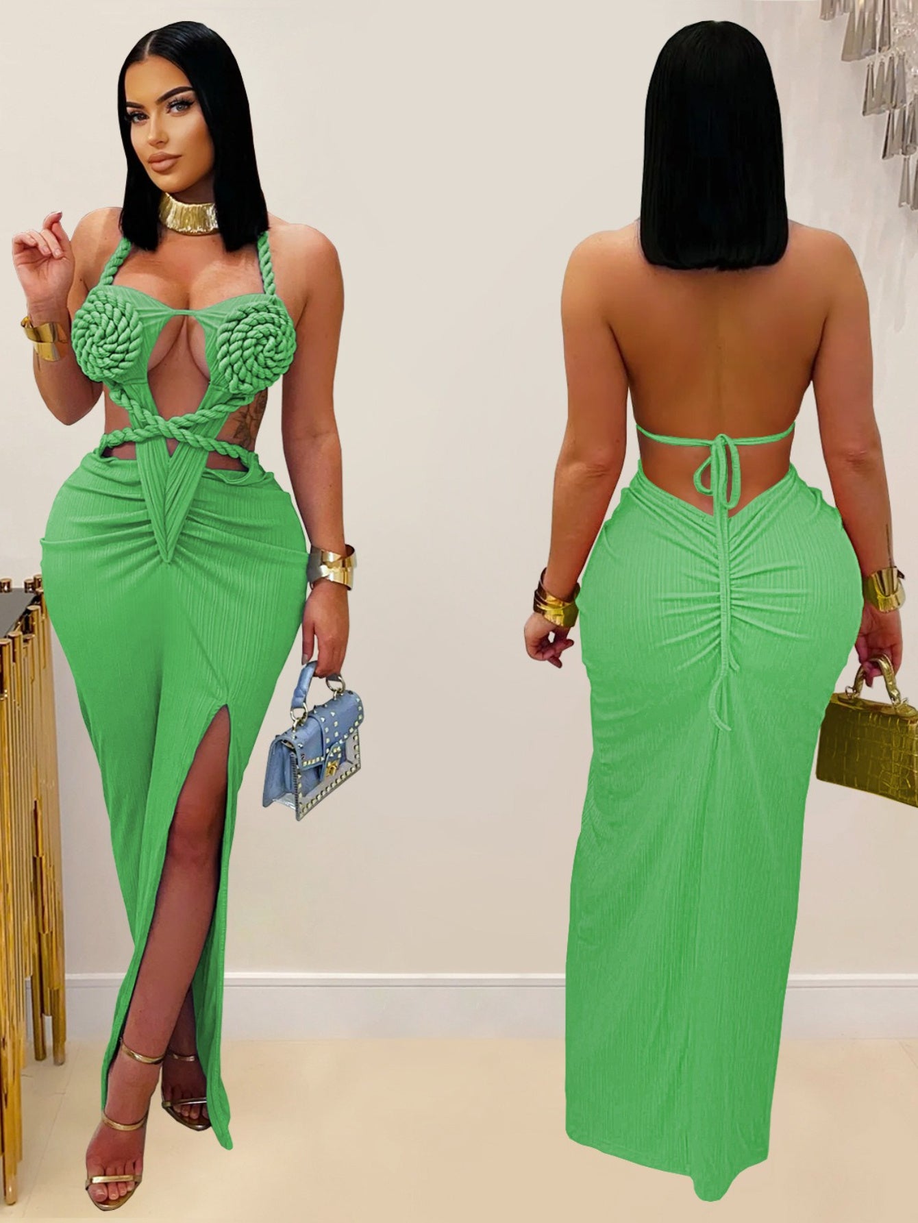 Bohemian Backless Halter Neck Mermaid Dress for Evening